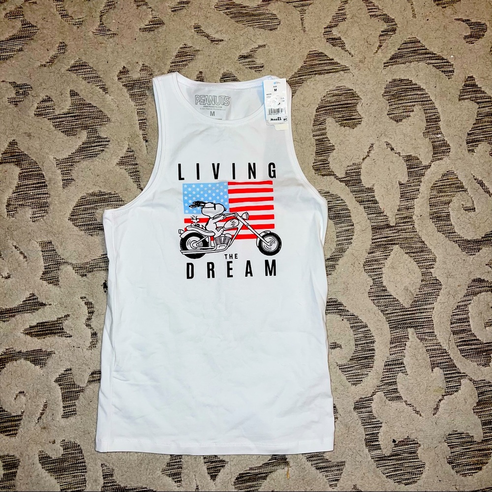 NWT Snoopy Peanuts American Flag White Tank Woman’s Size Medium